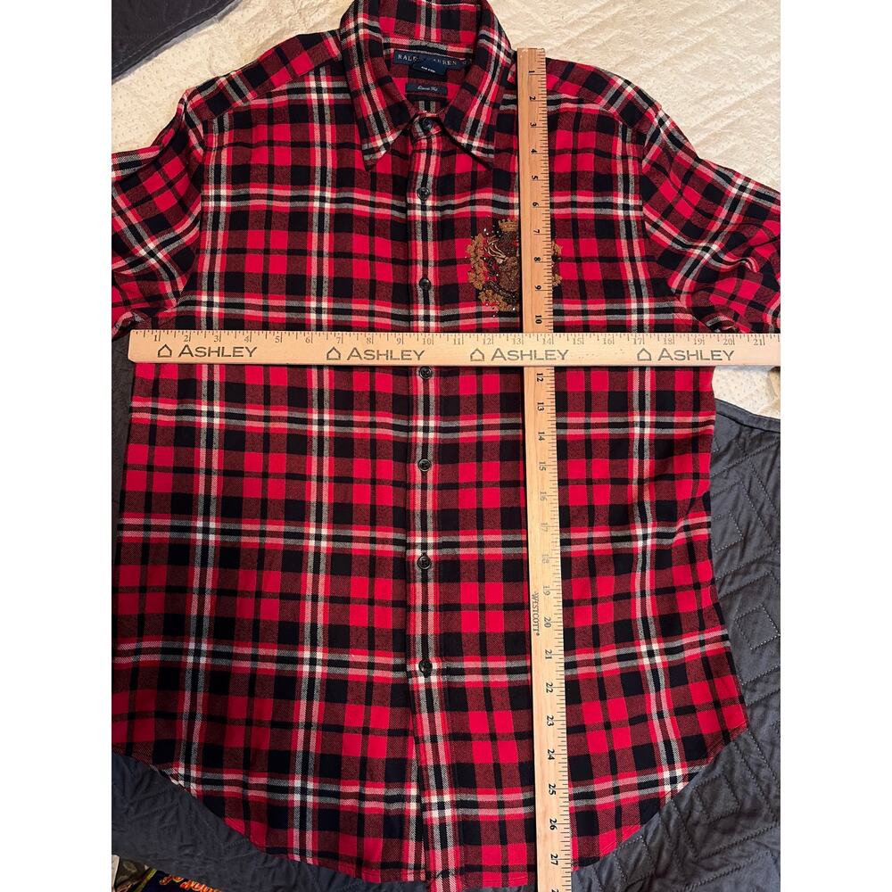 Ralph Lauren Plaid Embroidered Deer Crest Shirt Size 12 Cotton Silk Classic Fit - Picture 7 of 9